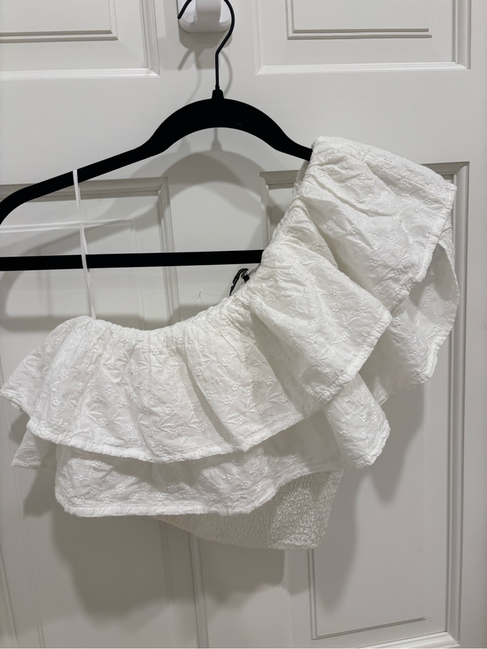 White One-Shoulder Ruffled Crop Top